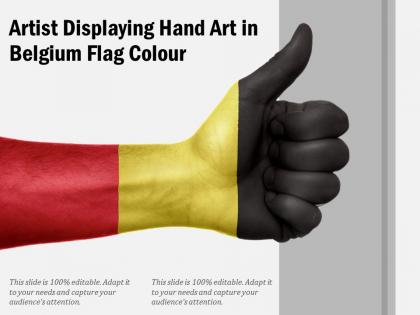 Artist displaying hand art in belgium flag colour