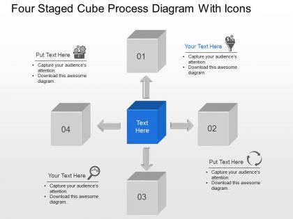 As four staged cube process diagram with icons powerpoint template