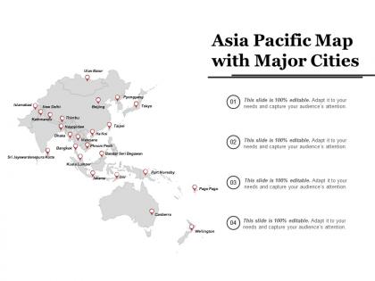 Asia pacific map with major cities