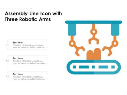 Assembly line icon with three robotic arms