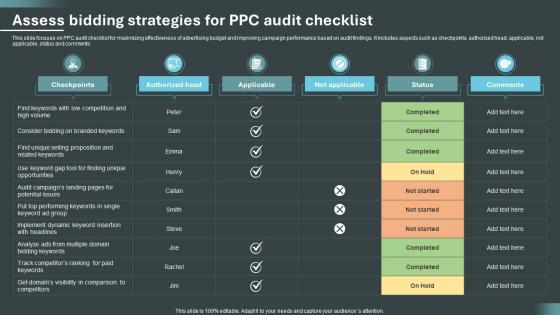 Assess Bidding Strategies For PPC Audit Checklist