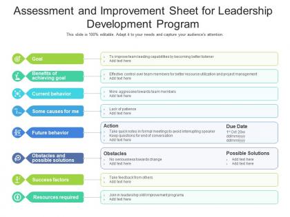 Assessment and improvement sheet for leadership development program