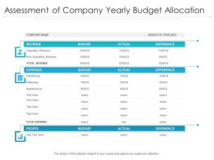 Assessment of company yearly budget allocation