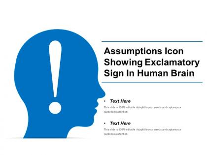Assumptions icon showing exclamatory sign in human brain