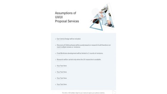 Assumptions Of Ux Ui Proposal Services One Pager Sample Example Document