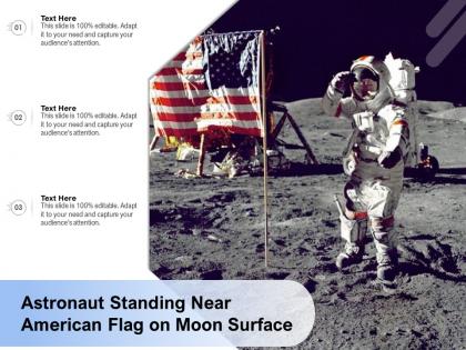 Astronaut standing near american flag on moon surface