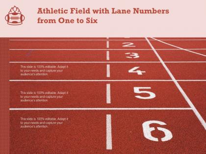 Athletic field with lane numbers from one to six