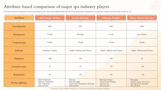 Attribute Based Comparison Of Major Spa Industry Players Health And Beauty Center BP SS