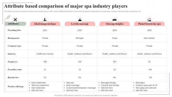 Attribute Based Comparison Of Major Spa Salon Business Plan BP SS