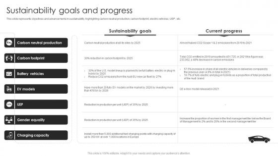 Audi Company Profile Sustainability Goals And Progress Ppt Infographics CP SS