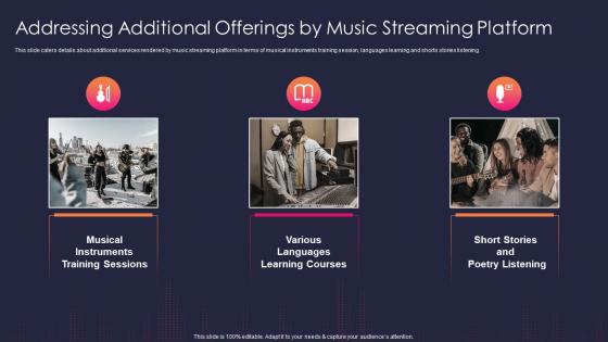 Audio streaming service and platform addressing additional offerings by music streaming