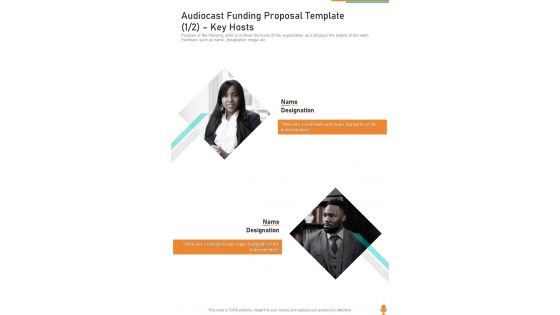 Audiocast Funding Proposal Template Key Hosts One Pager Sample Example Document