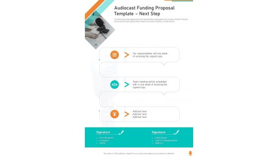 Audiocast Funding Proposal Template Next Step One Pager Sample Example Document