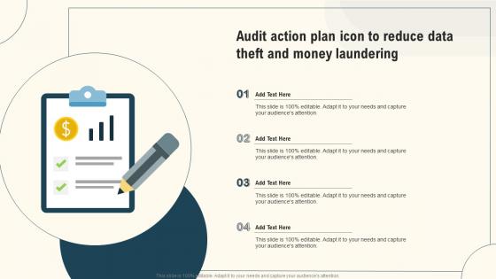 Audit Action Plan Icon To Reduce Data Theft And Money Laundering