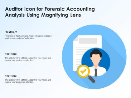 Auditor icon for forensic accounting analysis using magnifying lens
