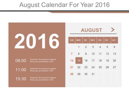 August calendar for year 2016 powerpoint slides