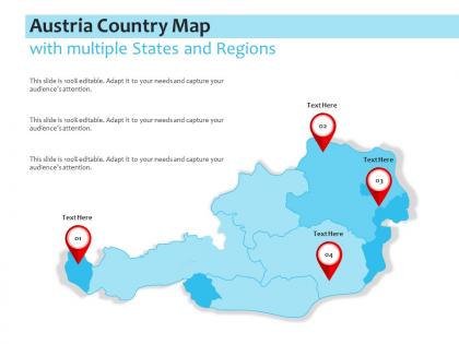 Austria country map with multiple states and regions