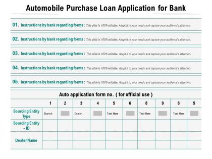 Automobile purchase loan application for bank