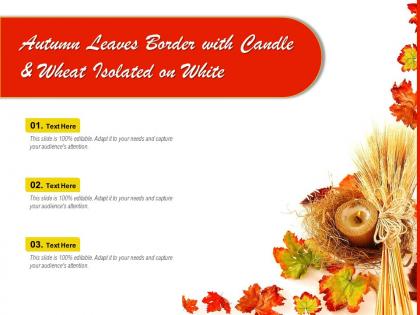 Autumn leaves border with candle and wheat isolated on white