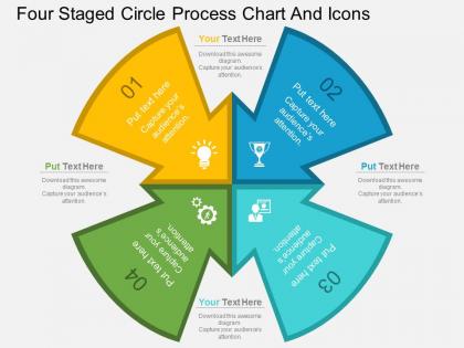 Av four staged circle process chart and icons flat powerpoint design