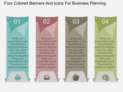 Aw four colored banners and icons for business planning flat powerpoint design