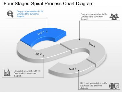 Aw four staged spiral process chart diagram powerpoint template