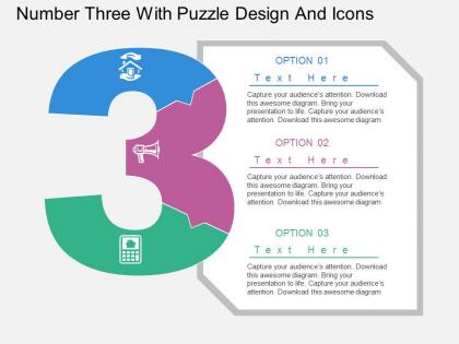 Aw number three with puzzle design and icons flat powerpoint design