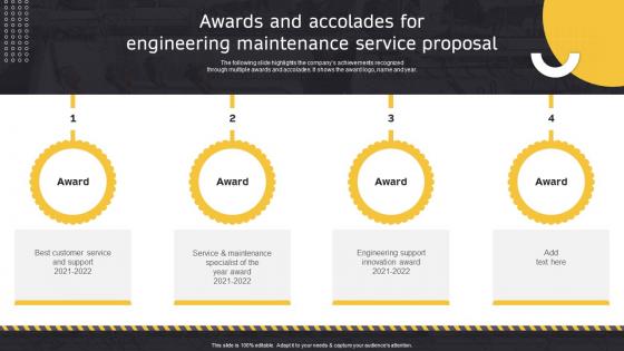 Awards And Accolades For Engineering Maintenance Service Proposal Ppt Powerpoint Presentation Gallery
