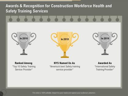 Awards and recognition for construction workforce health and safety training services ppt file brochure