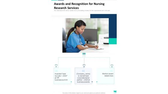 Awards And Recognition For Nursing Research Services One Pager Sample Example Document