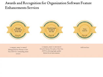 Awards and recognition for organization software feature enhancements services ppt show
