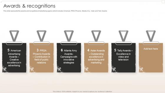 Awards And Recognitions Creative Agency Company Profile Ppt Slides Designs Download