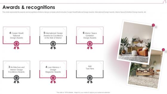 Awards And Recognitions Interior Design Company Profile Ppt Designs