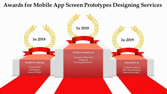 Awards for mobile app screen prototypes designing services ppt slides template