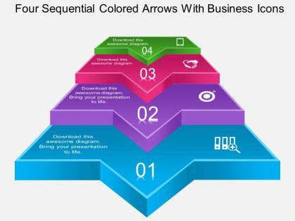 Ax four sequential colored arrows with business icons powerpoint template