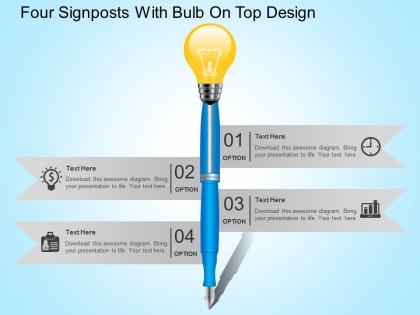 Ay four signposts with bulb on top design powerpoint template