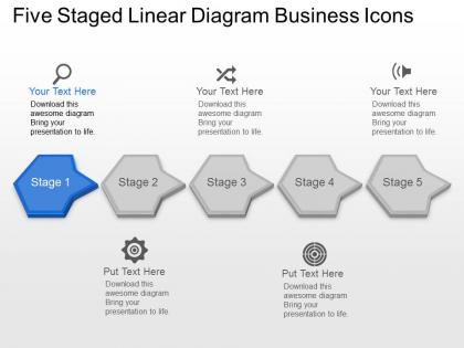 Az five staged linear diagram business icons powerpoint template slide