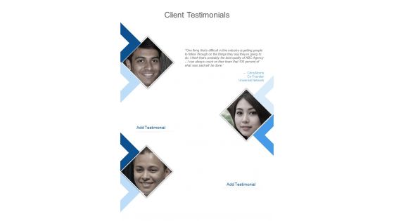 B2B Content Marketing Proposal Client Testimonials One Pager Sample Example Document