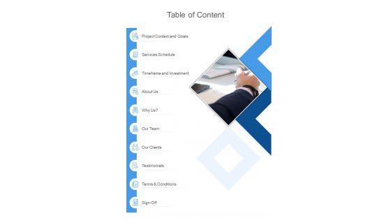 B2B Content Marketing Proposal Table Of Content One Pager Sample Example Document