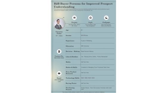 B2B Sales Playbook B2B Buyer Persona For Improved Prospect One Pager Sample Example Document