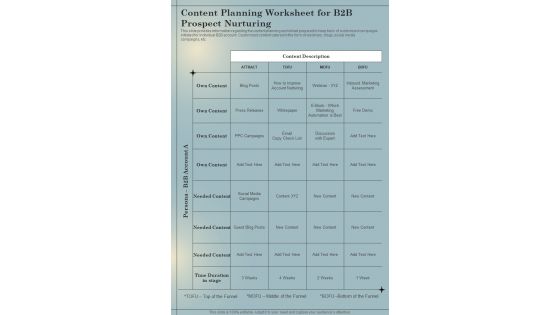 B2B Sales Playbook Content Planning Worksheet For B2B Prospect One Pager Sample Example Document