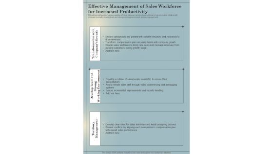 B2B Sales Playbook Effective Management Of Sales Workforce Increased One Pager Sample Example Document