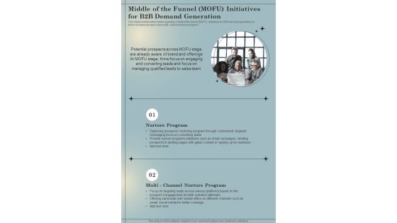 B2B Sales Playbook Middle Of The Funnel MOFU Initiatives One Pager Sample Example Document