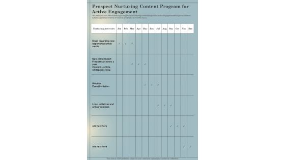 B2B Sales Playbook Prospect Nurturing Content Program For One Pager Sample Example Document