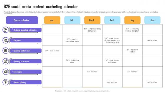 B2B Social Media Content Marketing Calendar