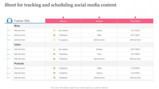 B2B Social Media Marketing Plan For Product Sheet For Tracking And Scheduling Social Media Content
