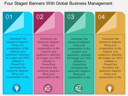Ba four staged banners with global business management flat powerpoint design