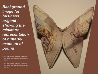 Background image for business origami showing the miniature representation of butterfly made up of pound