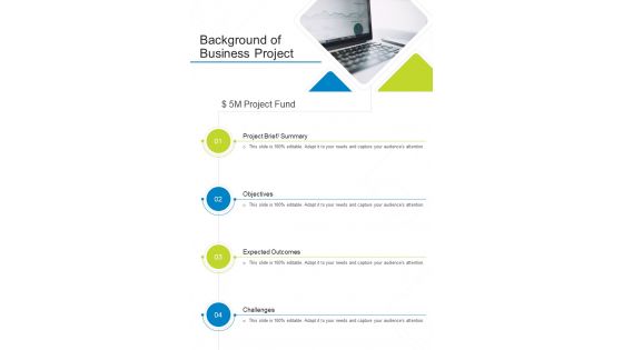 Background Of Business Project One Pager Sample Example Document
