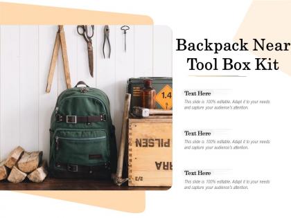 Backpack near tool box kit